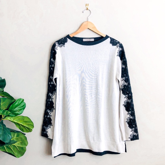 D. Exterior Sweaters | D. Exterior Cashmere Wool Lace Colorblock Sweater | Color: Gray/White | Size: L | Handpickedbyhan's Closet